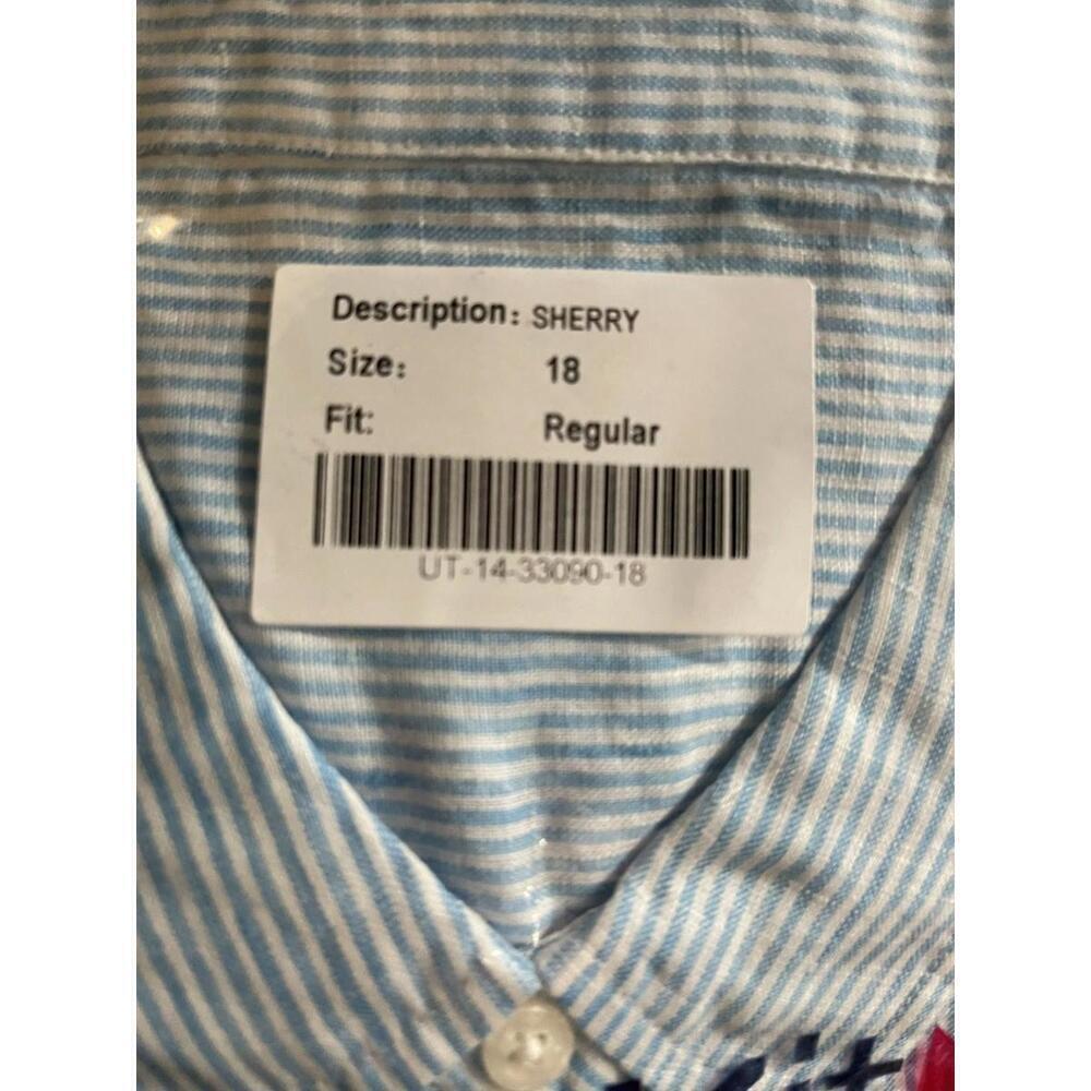 NWT Untuckit Sherry Women’s Sz 18 Blue/white Striped Reg Fit Button Up - Picture 2 of 2